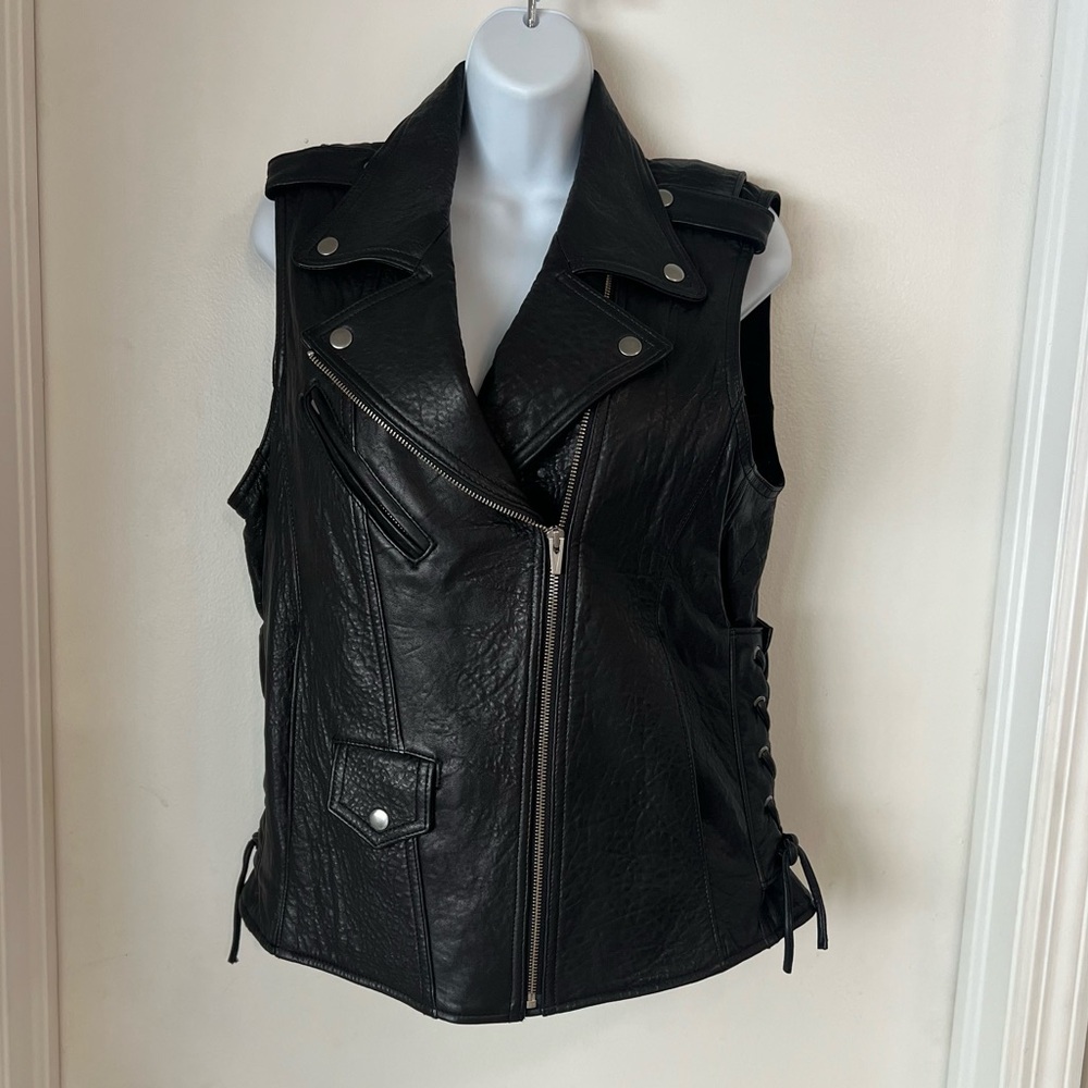 VEDA Leather Moto Vest M